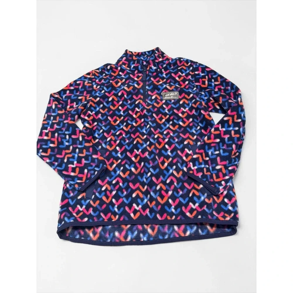 Eddie Bauer Kids Blue Geometric Fleece Quarter-Zip Pullover